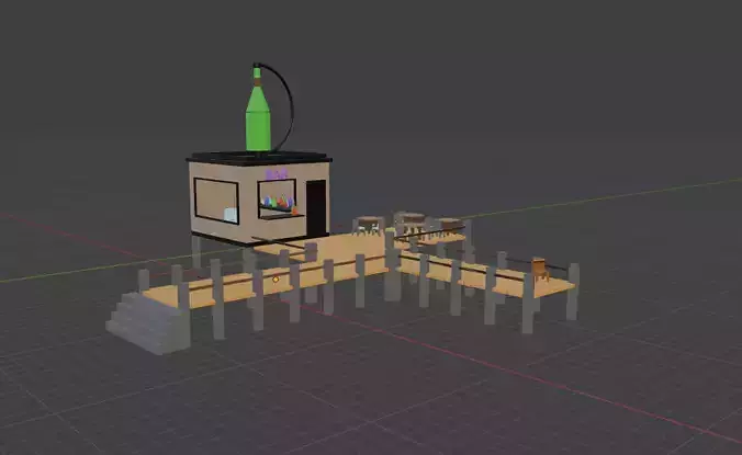 Low Poly 3D Pier-Bar with animation Low-poly 3D model