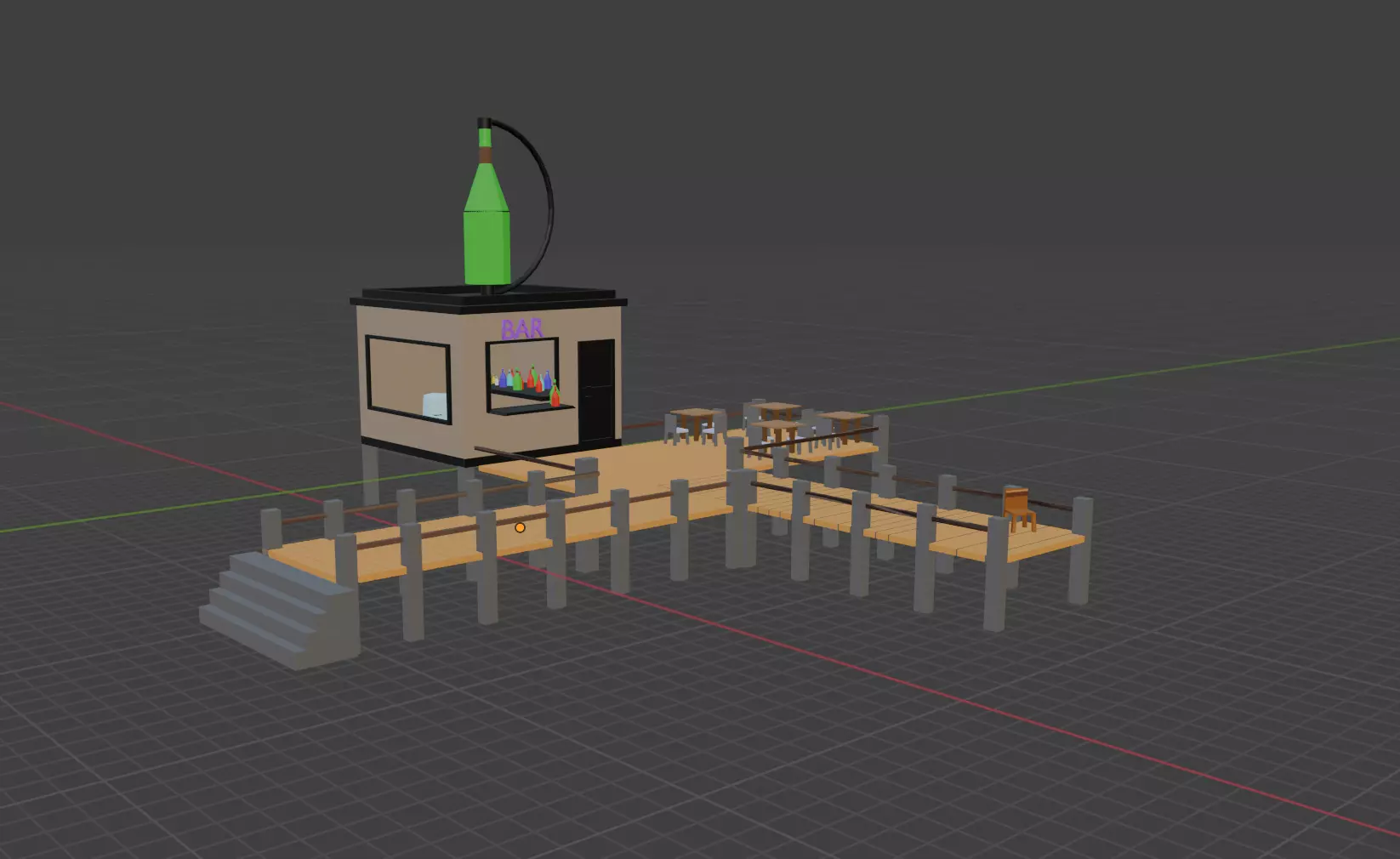 Low Poly 3D Pier-Bar with animation Low-poly 3D model_0