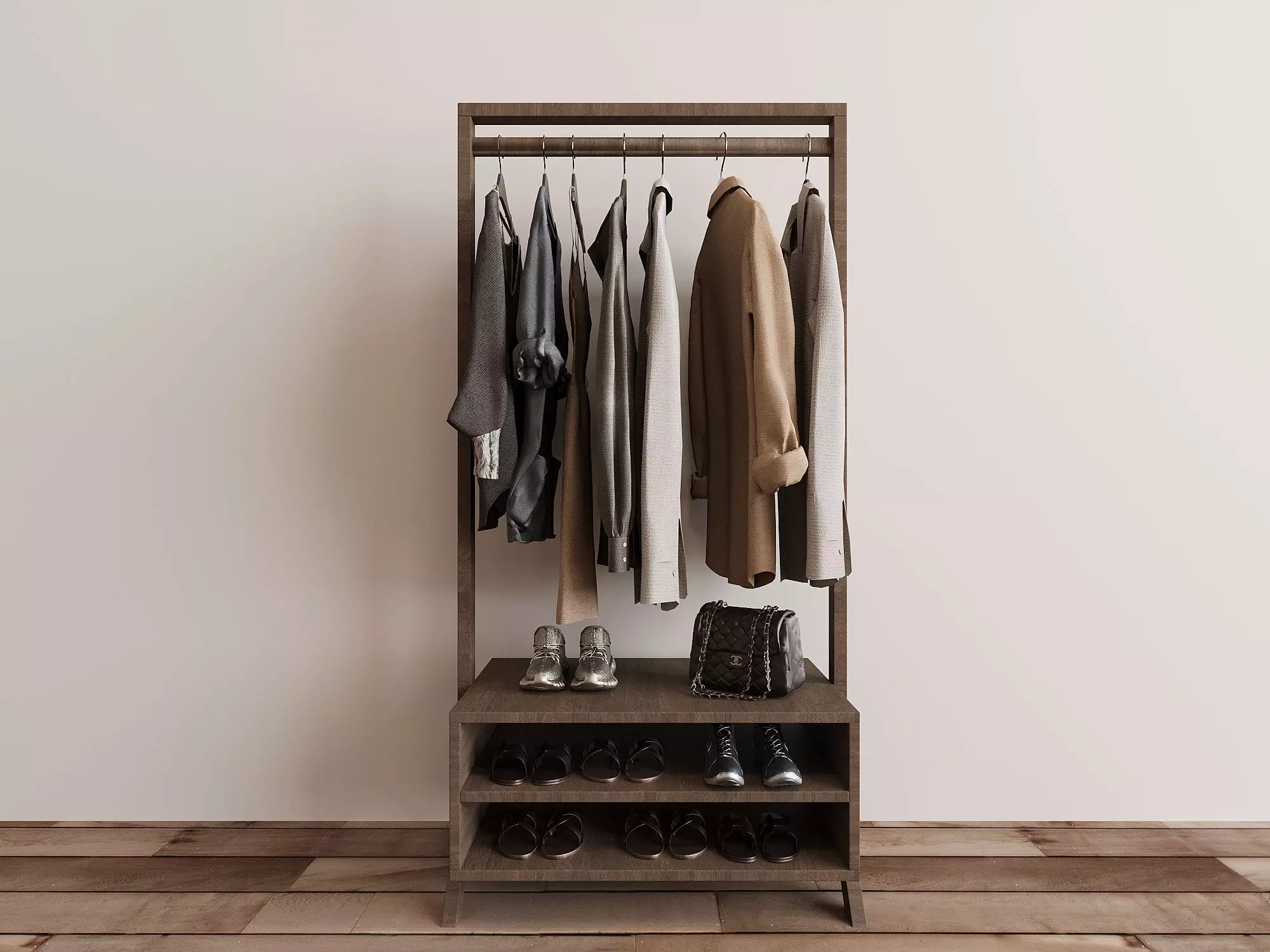 Modern Wood Clothes Rack 3D Model 3D model