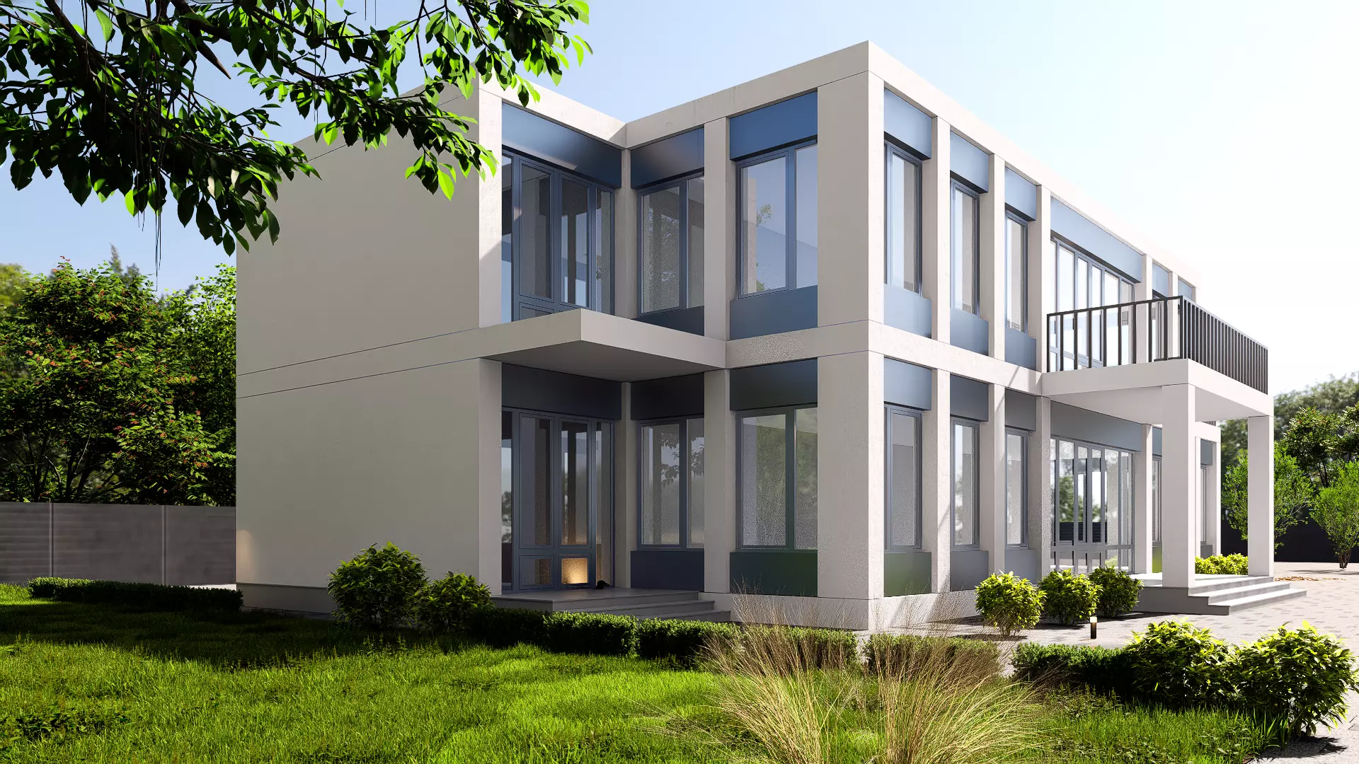 administrative building Low-poly 3D model_1