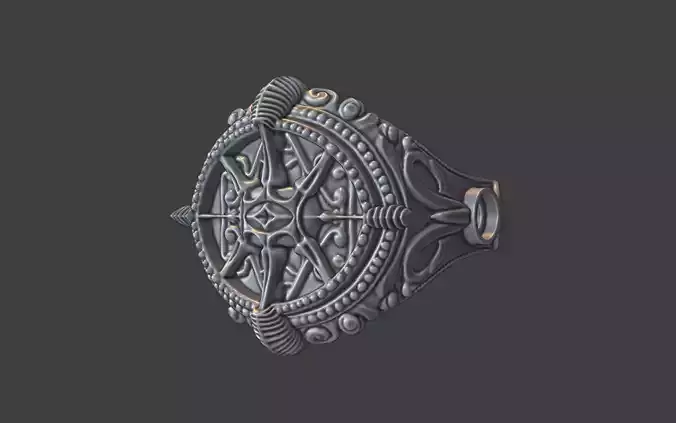 ornate silver compas pirate signet ring with gemstones