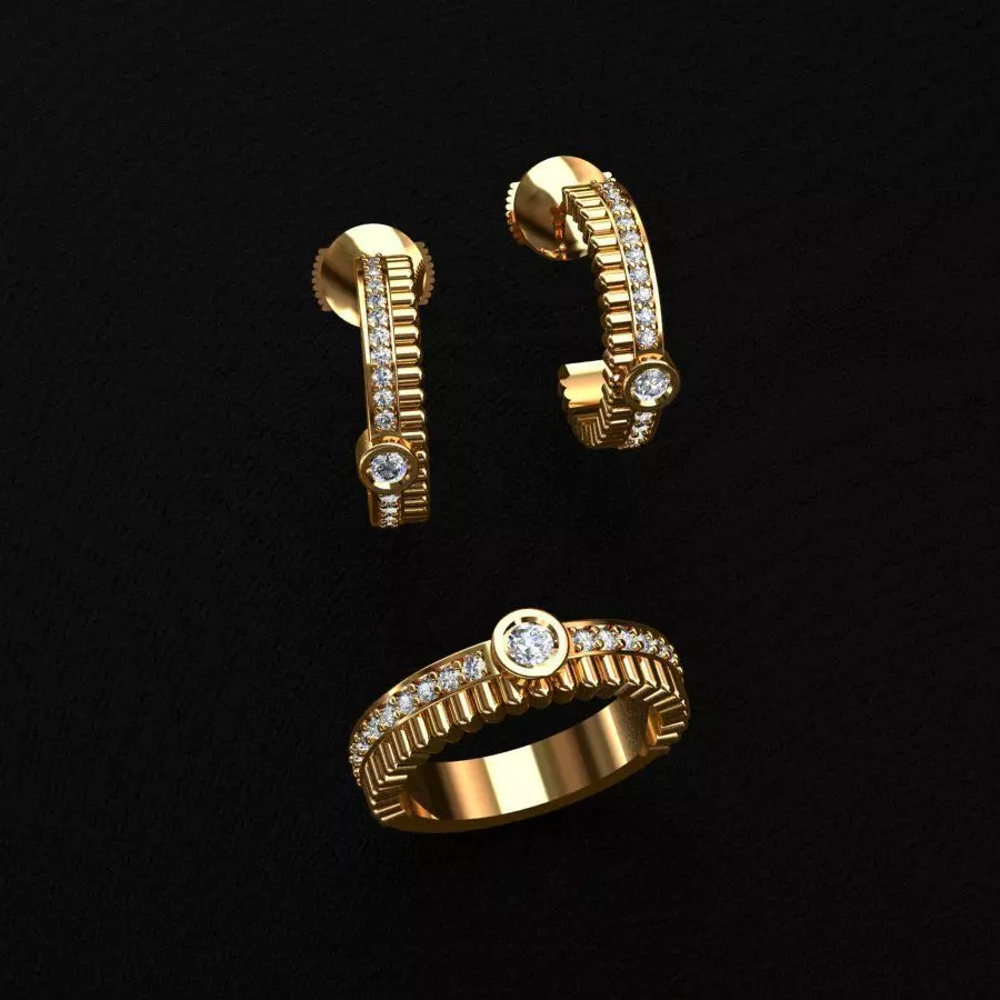 BOUCHERON Ring and Earrings 3D print model_0
