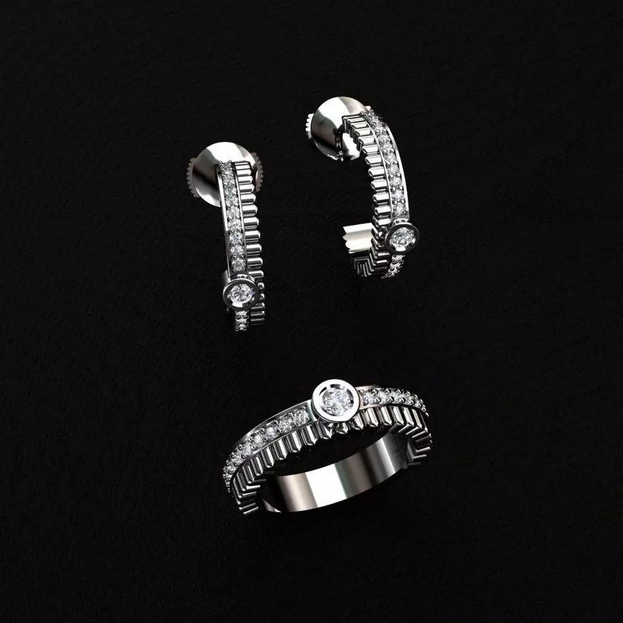 BOUCHERON Ring and Earrings 3D print model_1