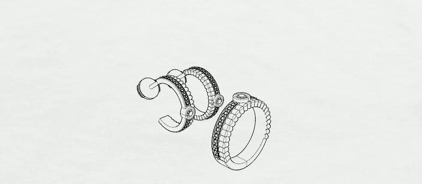 BOUCHERON Ring and Earrings 3D print model_10