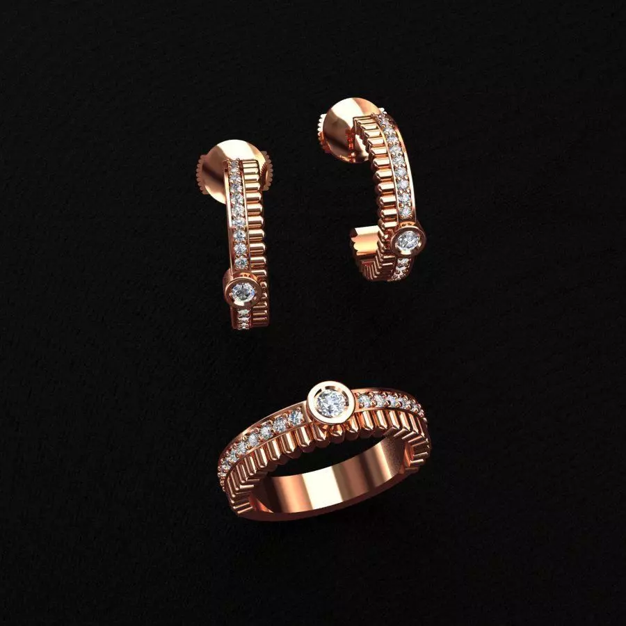 BOUCHERON Ring and Earrings 3D print model_2