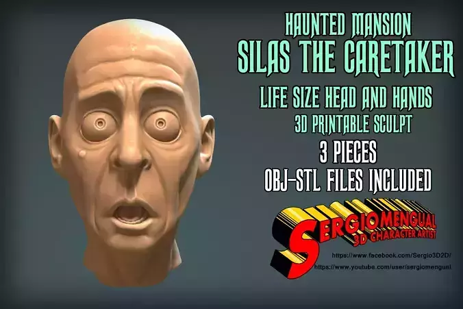 Haunted Mansion Silas Life Size Head and Hands 3D Printable 