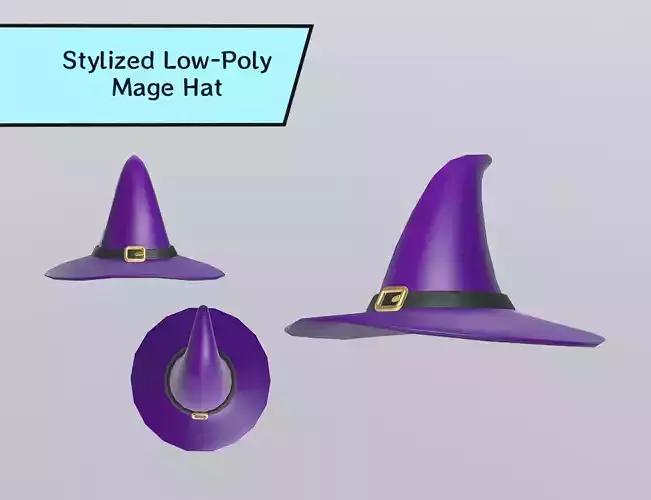 Stylized Low-Poly Mage Hat Low-poly 3D model