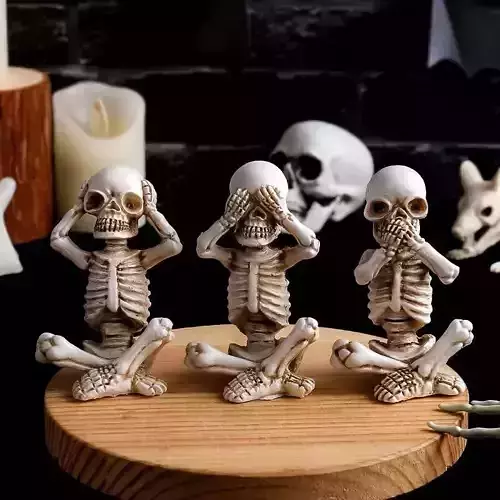 sculpture trio skeleton blind mute and deaf decoration