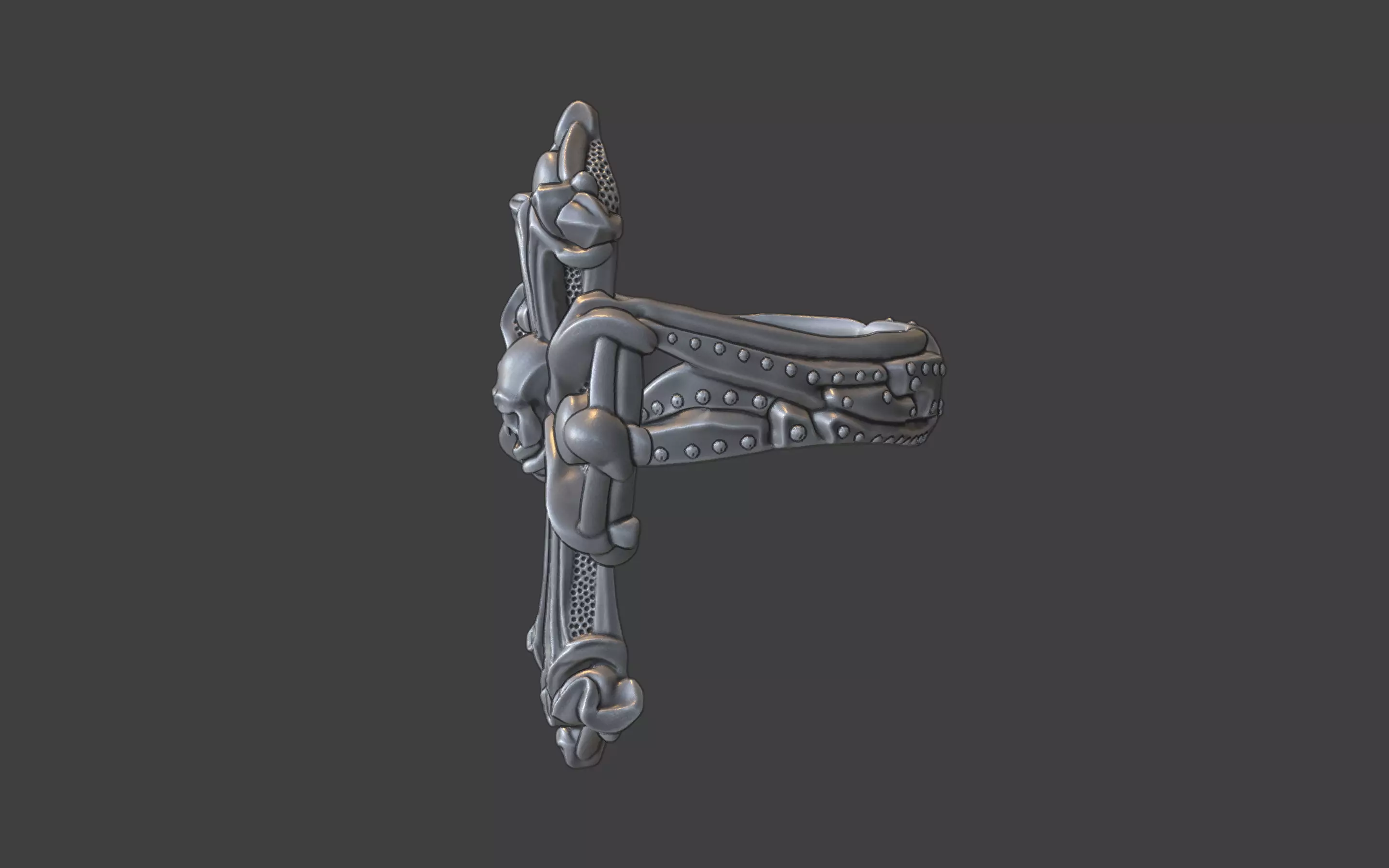 gothic style christian skull cross ring silver v3 3D print model_4