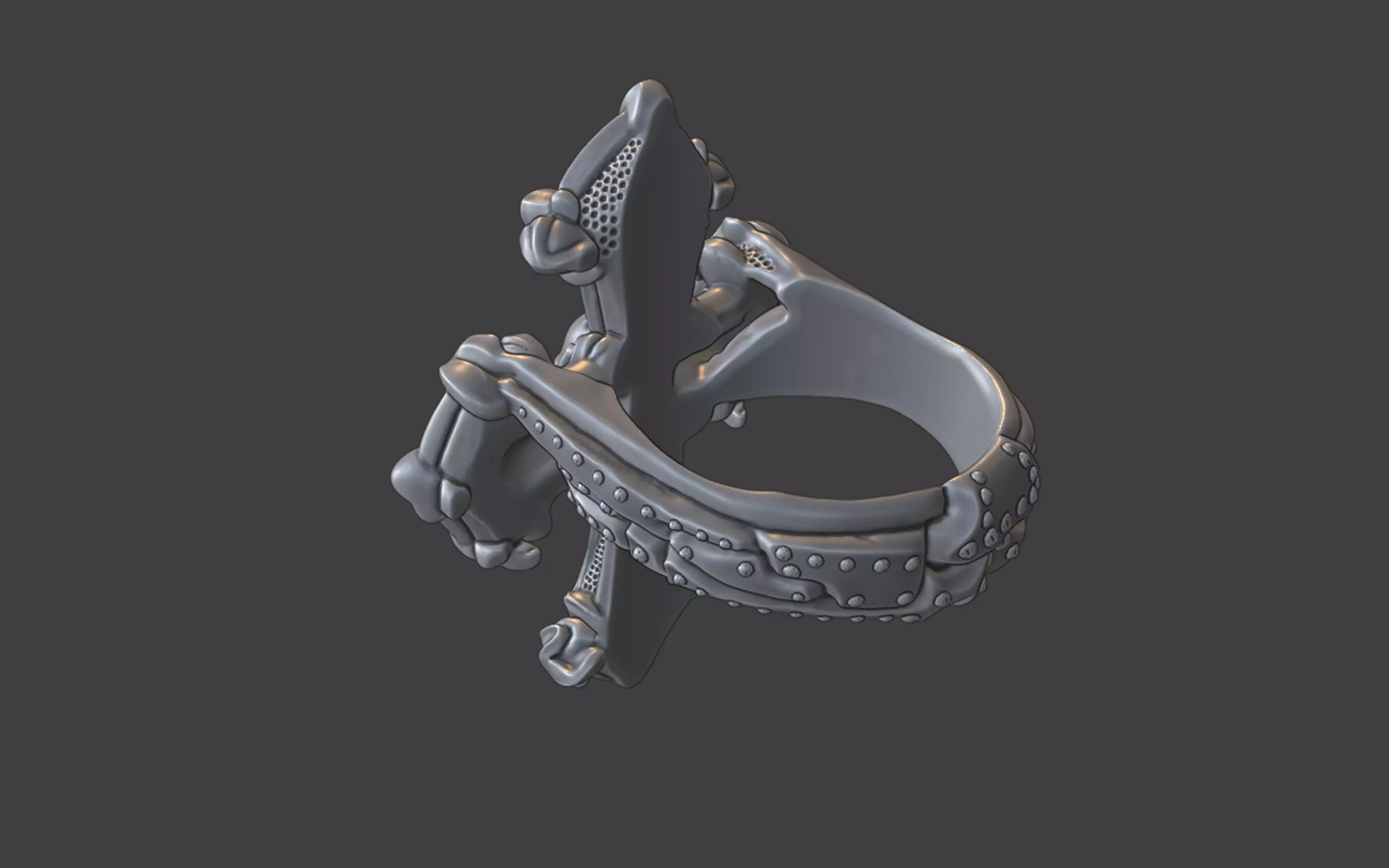 gothic style christian skull cross ring silver v3 3D print model_5