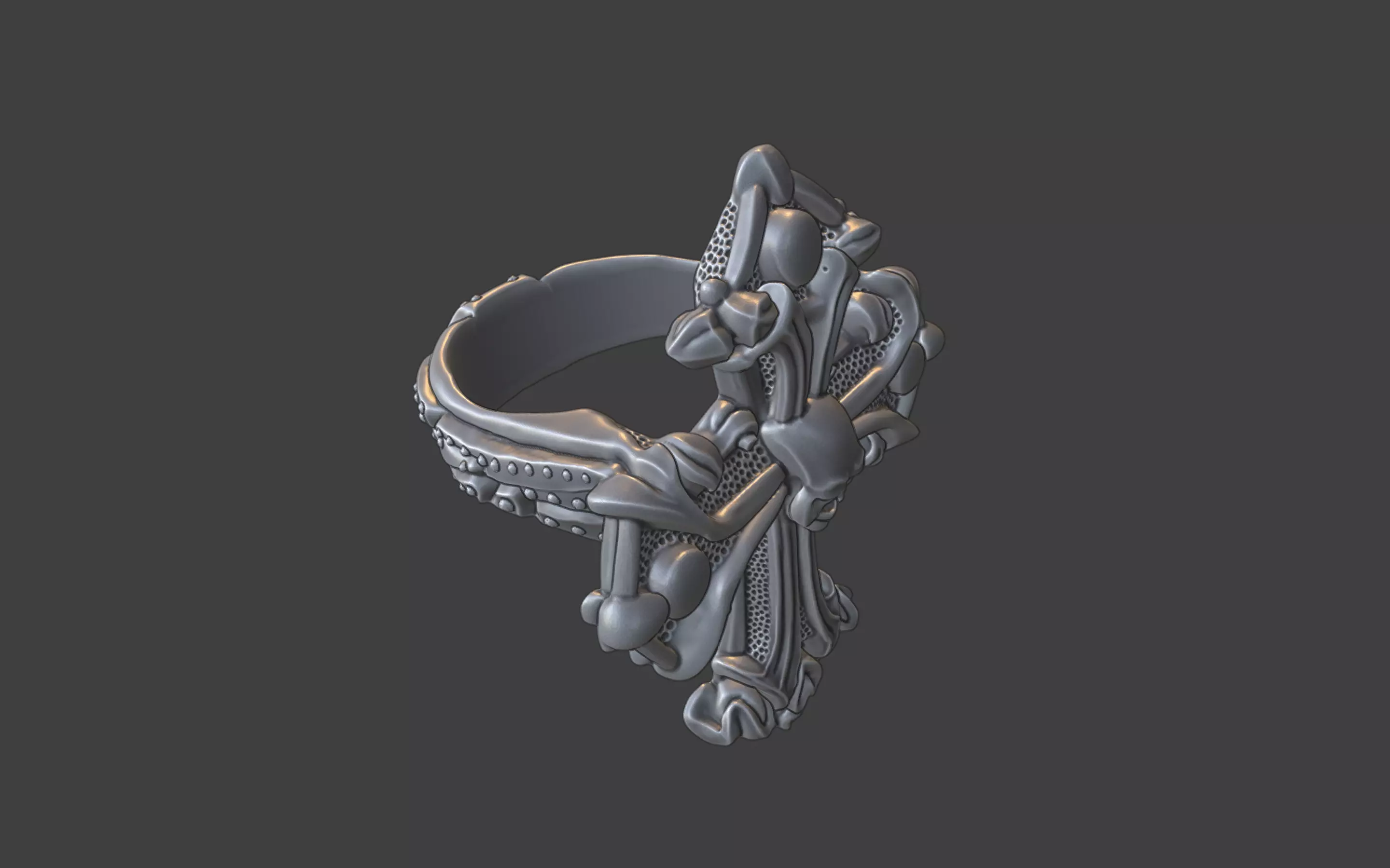 gothic style christian skull cross ring silver v3 3D print model_9