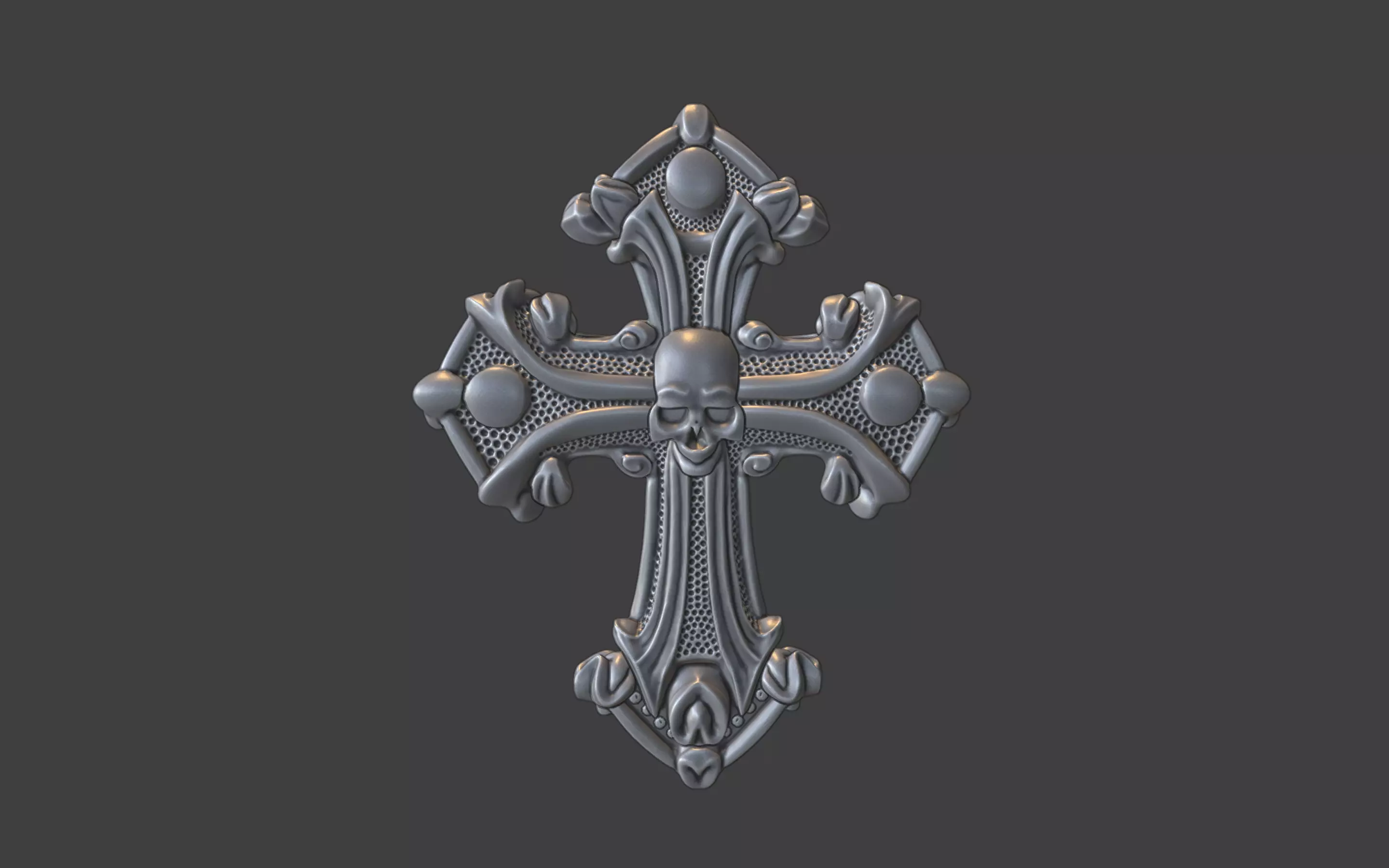 gothic style christian skull cross ring silver v3 3D print model_19