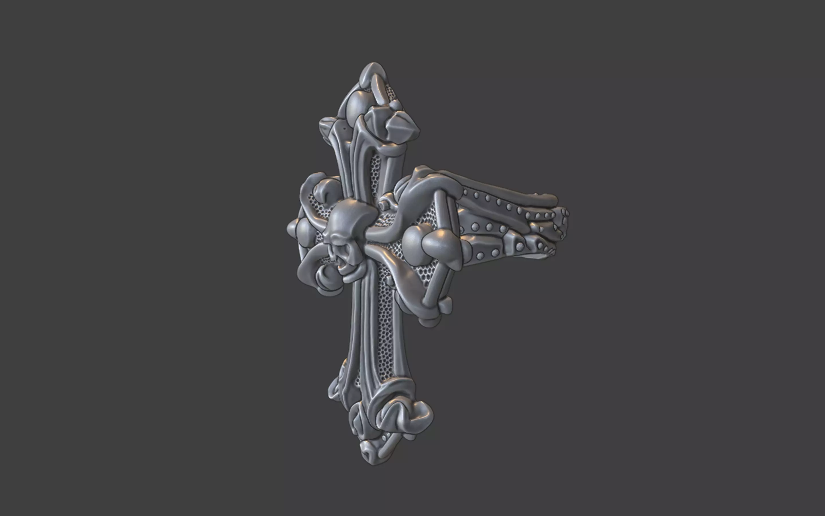 gothic style christian skull cross ring silver v3 3D print model_15