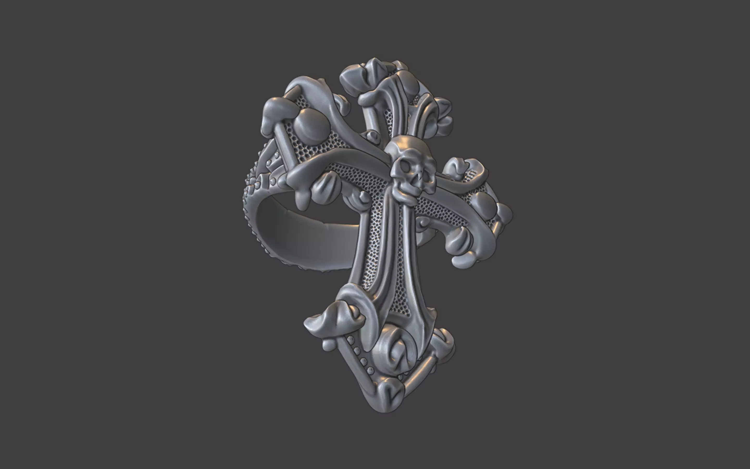 gothic style christian skull cross ring silver v3 3D print model_12