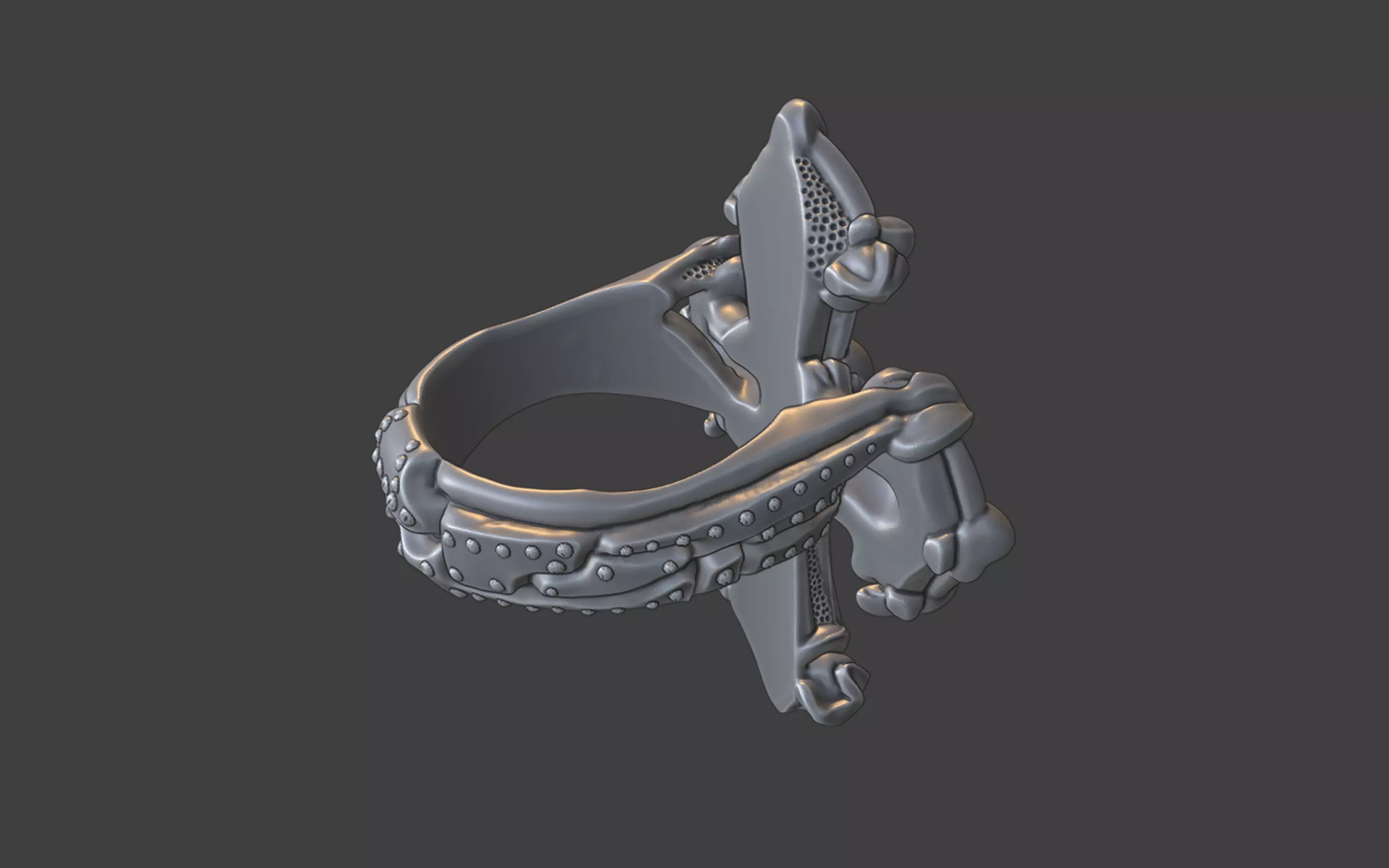 gothic style christian skull cross ring silver v3 3D print model_8