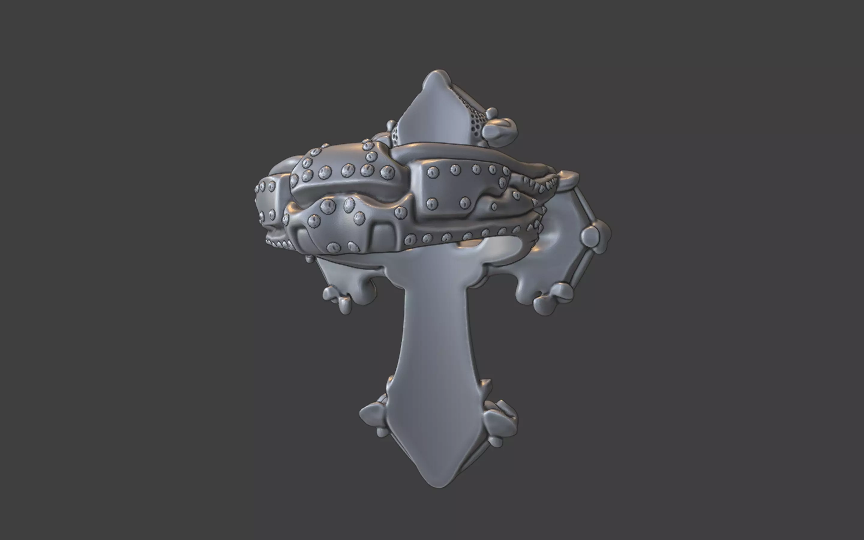 gothic style christian skull cross ring silver v3 3D print model_10