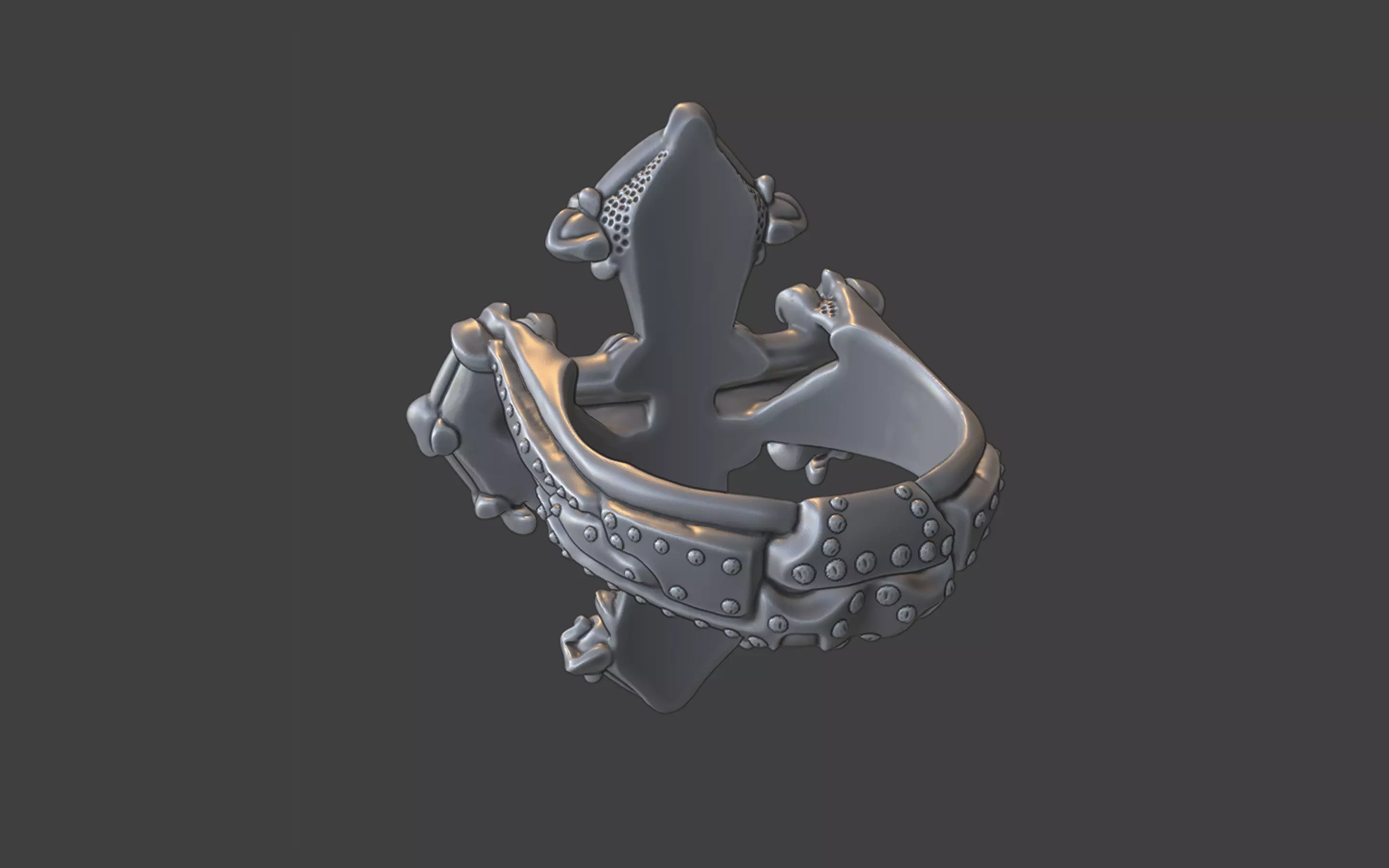 gothic style christian skull cross ring silver v3 3D print model_13