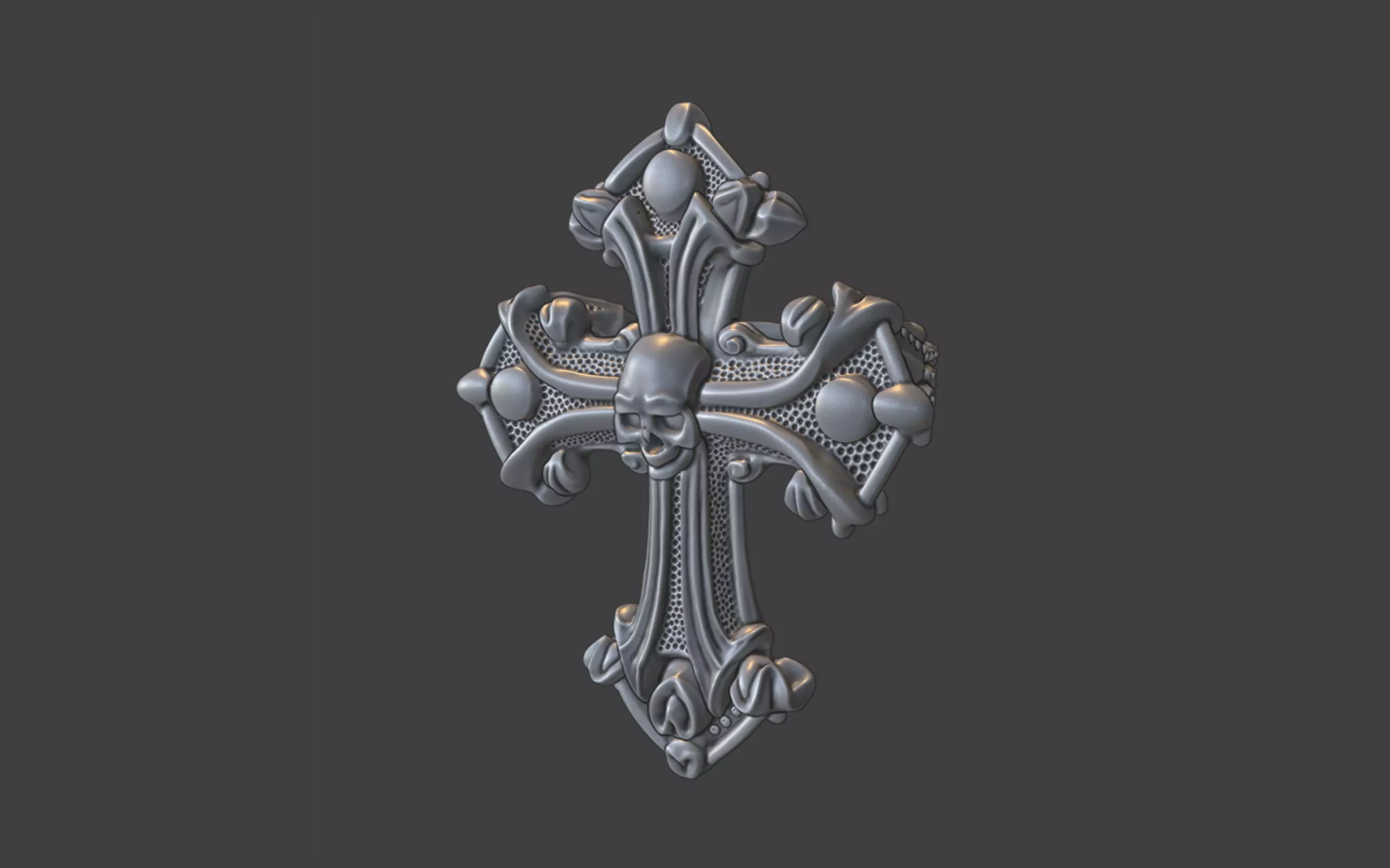 gothic style christian skull cross ring silver v3 3D print model_18