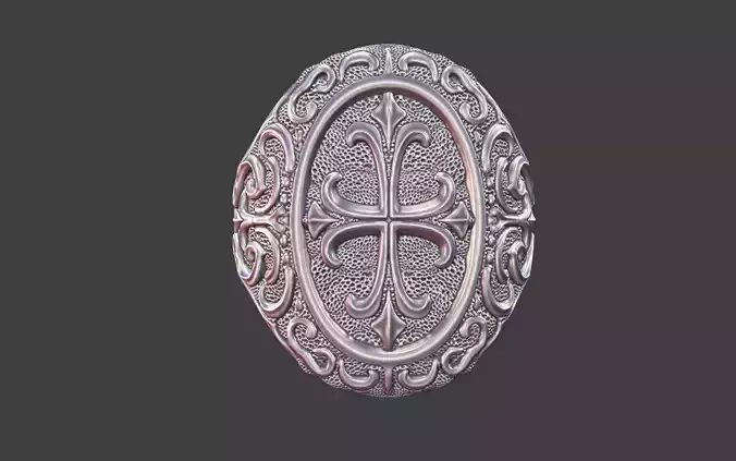 rough texture ornate silver cross signet ring christian v4