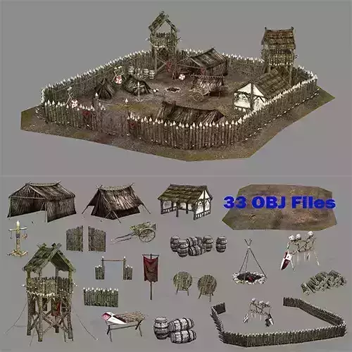 Medieval Top-Down Barbarian Camp Low Poly 3D Model Low-poly 3D model