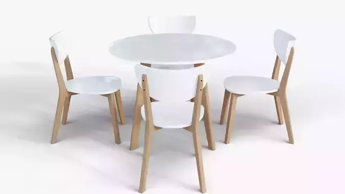 Round Table and 4 Chair Modern Wooden Dining Set