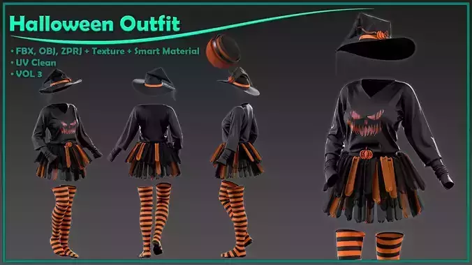 female Halloween outfit with texture and smart material-vol3