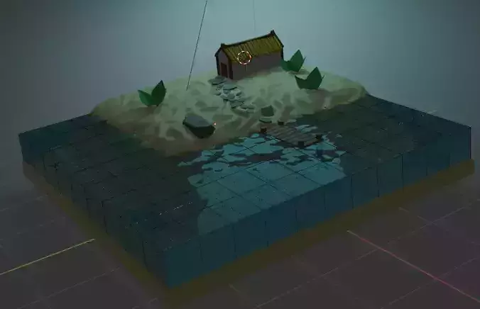 Low-Poly island House Scene