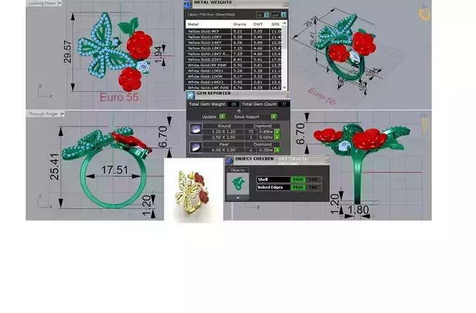 Jewelry Ring a Butterfly Made of Diamonds and Roses jr00241