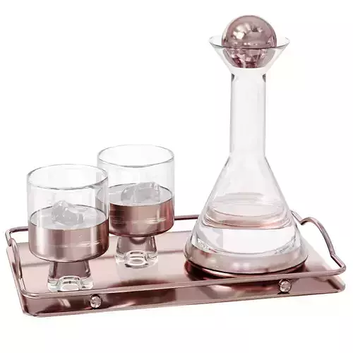 N18 Rose Gold Decanter  Glass Set on Tray Luxury Drinkware 