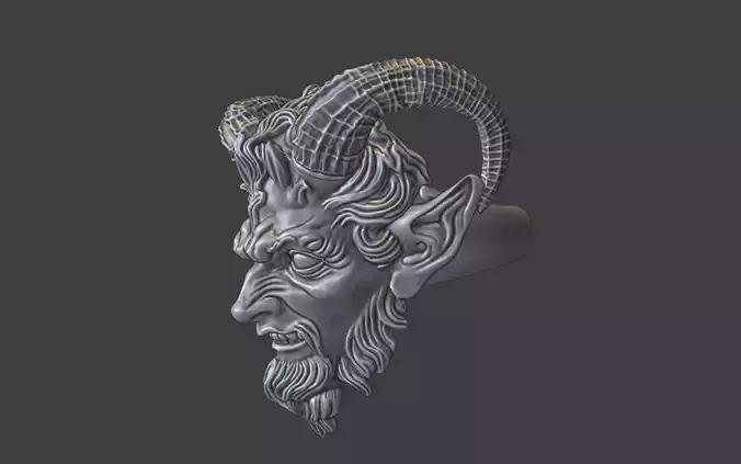devil face ring pagan pan ring silver ring