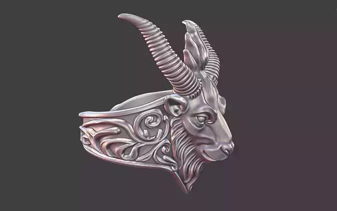 horned goat ring ornate silver ring