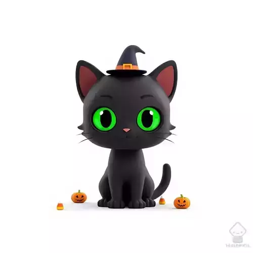 Cute Halloween Witch Cat 3D Model