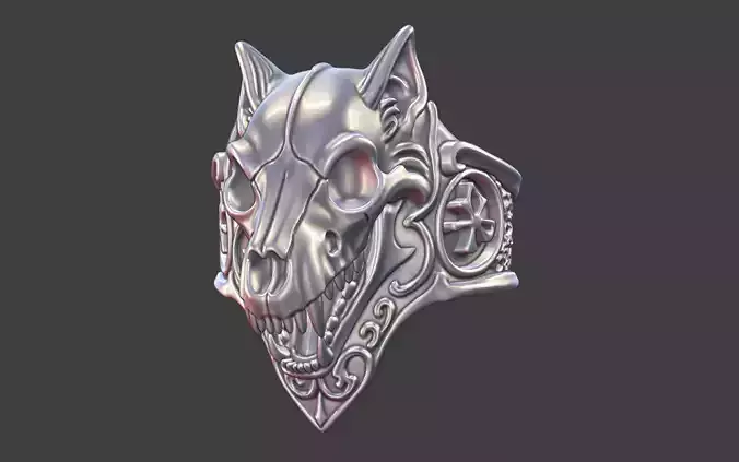 ornate silver cat skull ring
