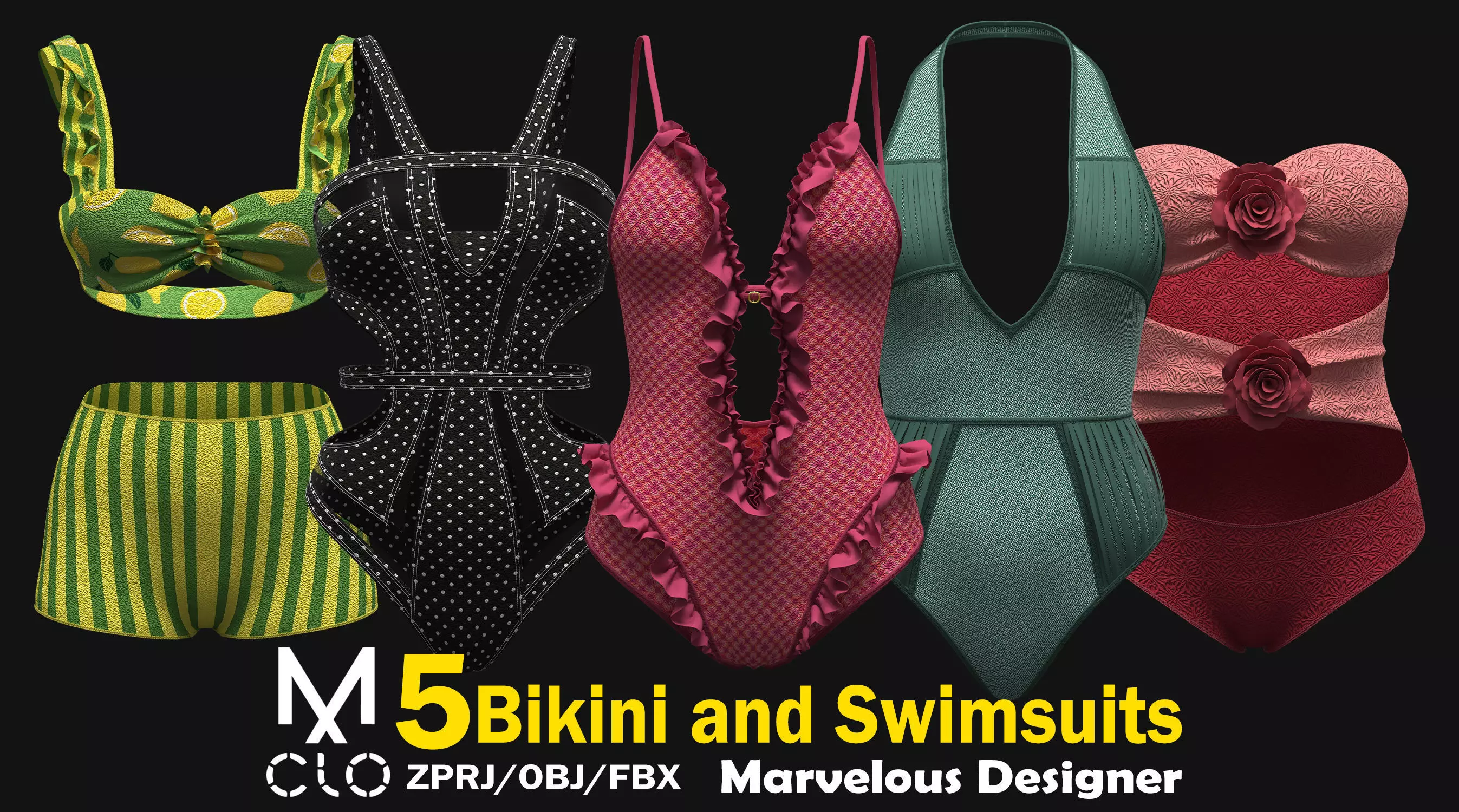 5 Bikini and Swimsuits Pack 3D model
