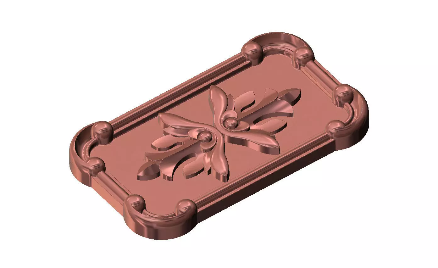 Rectangular mirorred floral corners scroll frame rosette relief 3D print model_11
