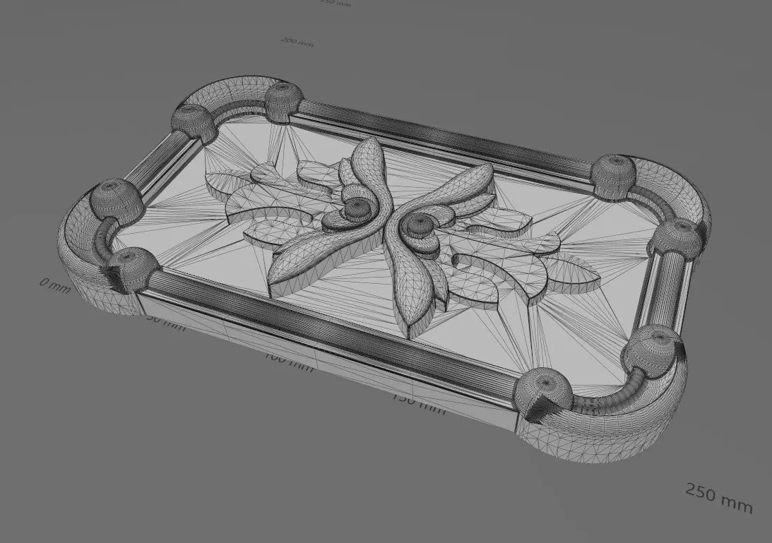 Rectangular mirorred floral corners scroll frame rosette relief 3D print model_13