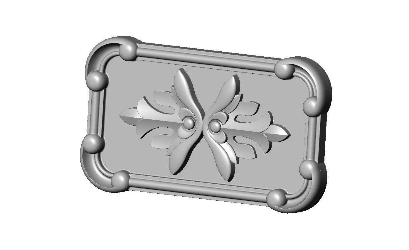 Rectangular mirorred floral corners scroll frame rosette relief 3D print model_0