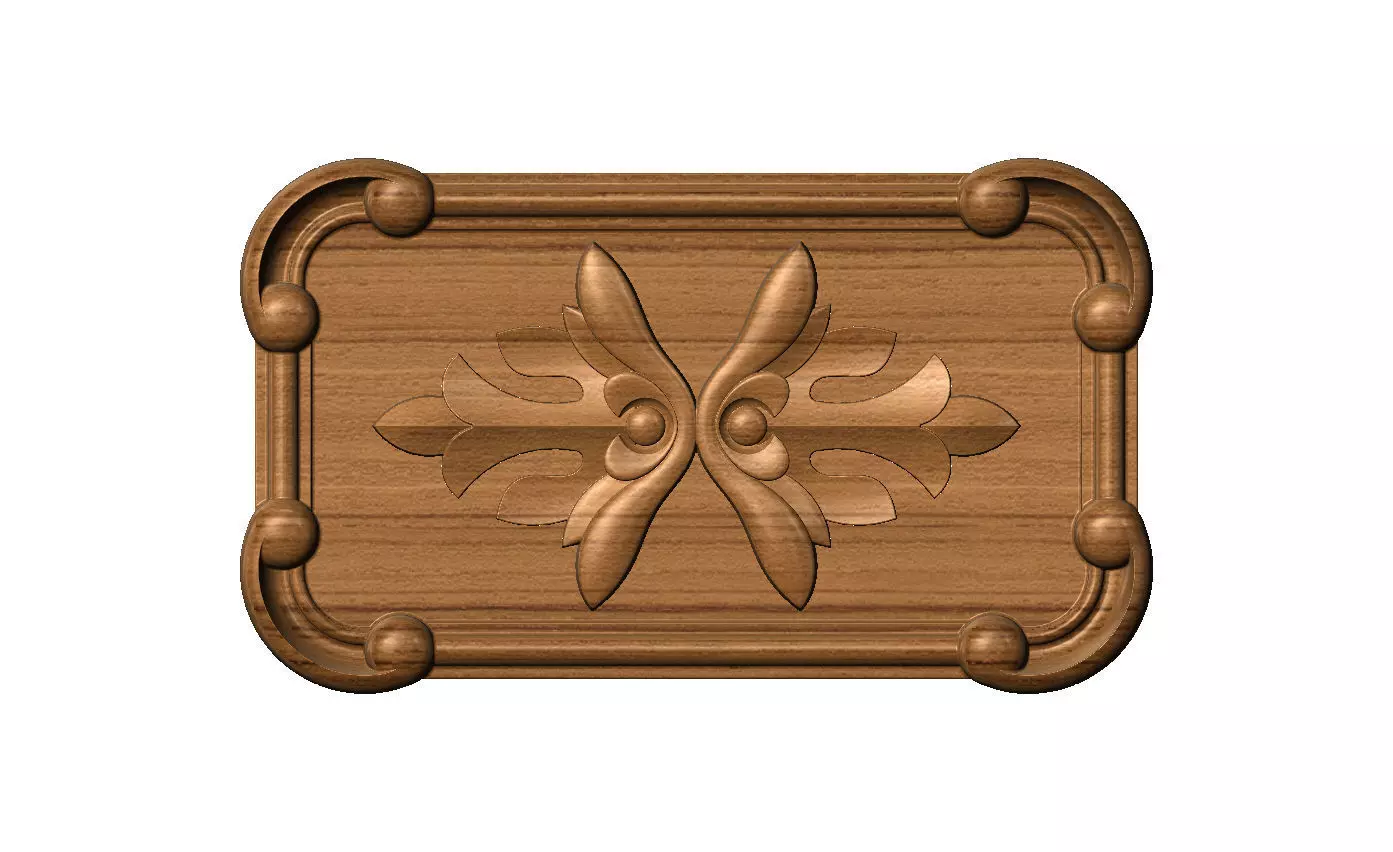 Rectangular mirorred floral corners scroll frame rosette relief 3D print model_8
