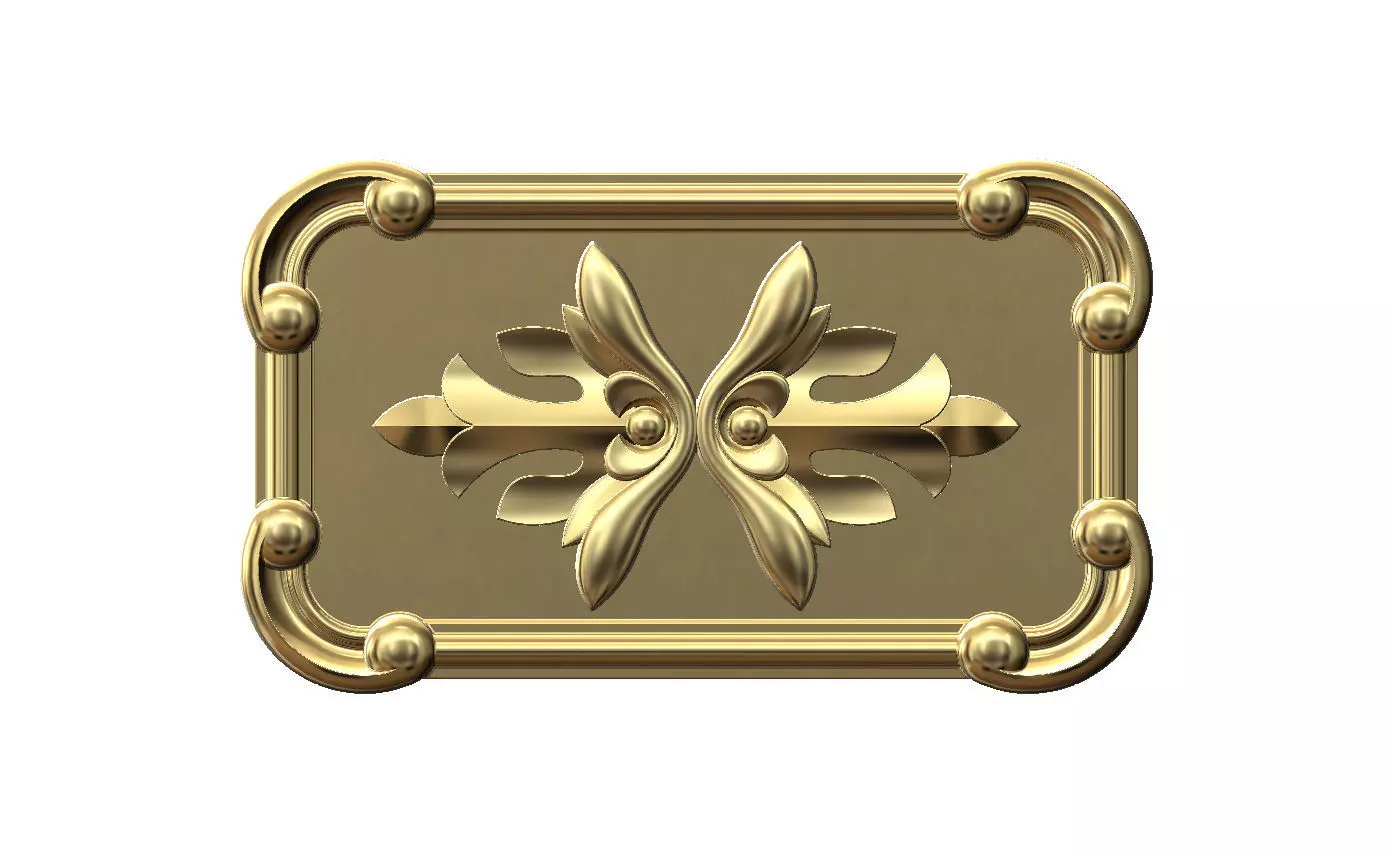 Rectangular mirorred floral corners scroll frame rosette relief 3D print model_10
