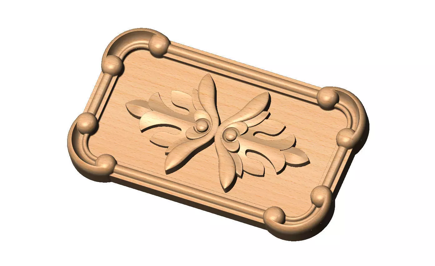 Rectangular mirorred floral corners scroll frame rosette relief 3D print model_9