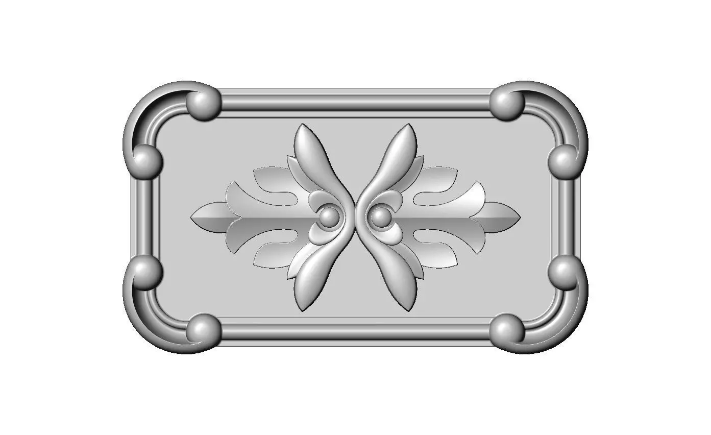 Rectangular mirorred floral corners scroll frame rosette relief 3D print model_1