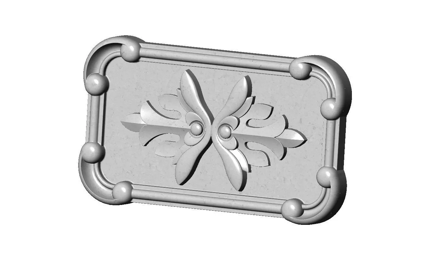 Rectangular mirorred floral corners scroll frame rosette relief 3D print model_7