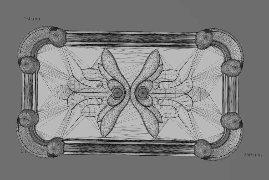 Rectangular mirorred floral corners scroll frame rosette relief 3D print model_12