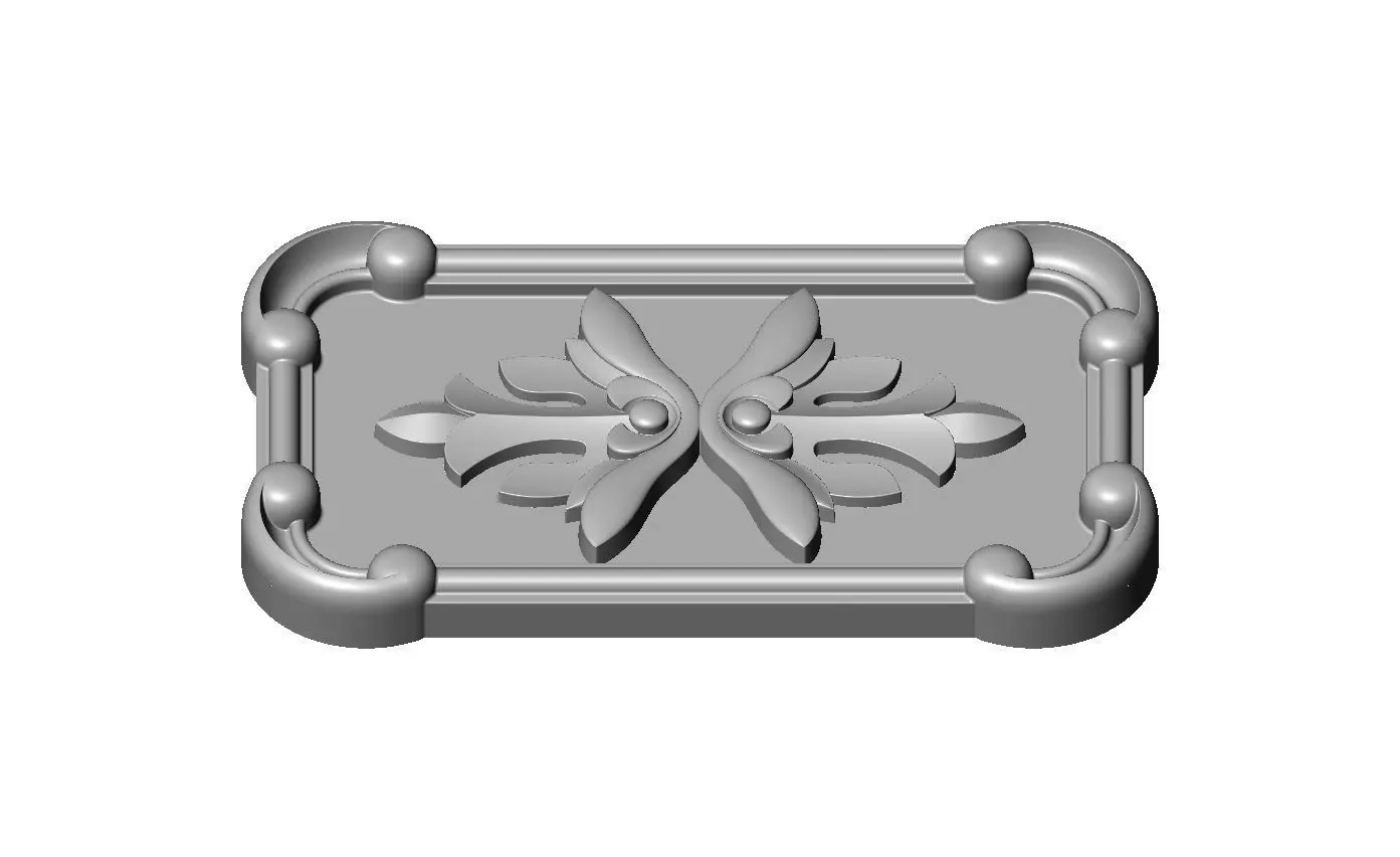 Rectangular mirorred floral corners scroll frame rosette relief 3D print model_2