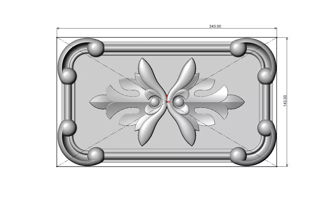 Rectangular mirorred floral corners scroll frame rosette relief 3D print model_5