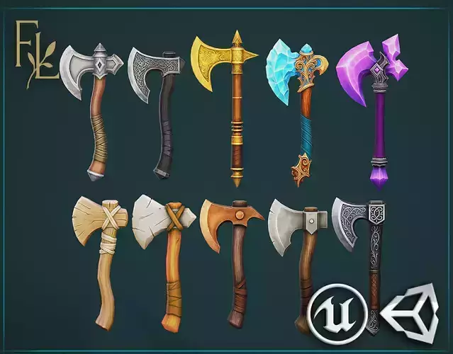 Medieval Axe Set - Game Ready Weapon