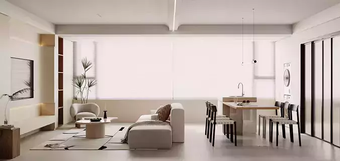 Modern living room dining room interior scenes 215