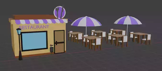 Low Poly 3D Restaurant Low-poly 3D model