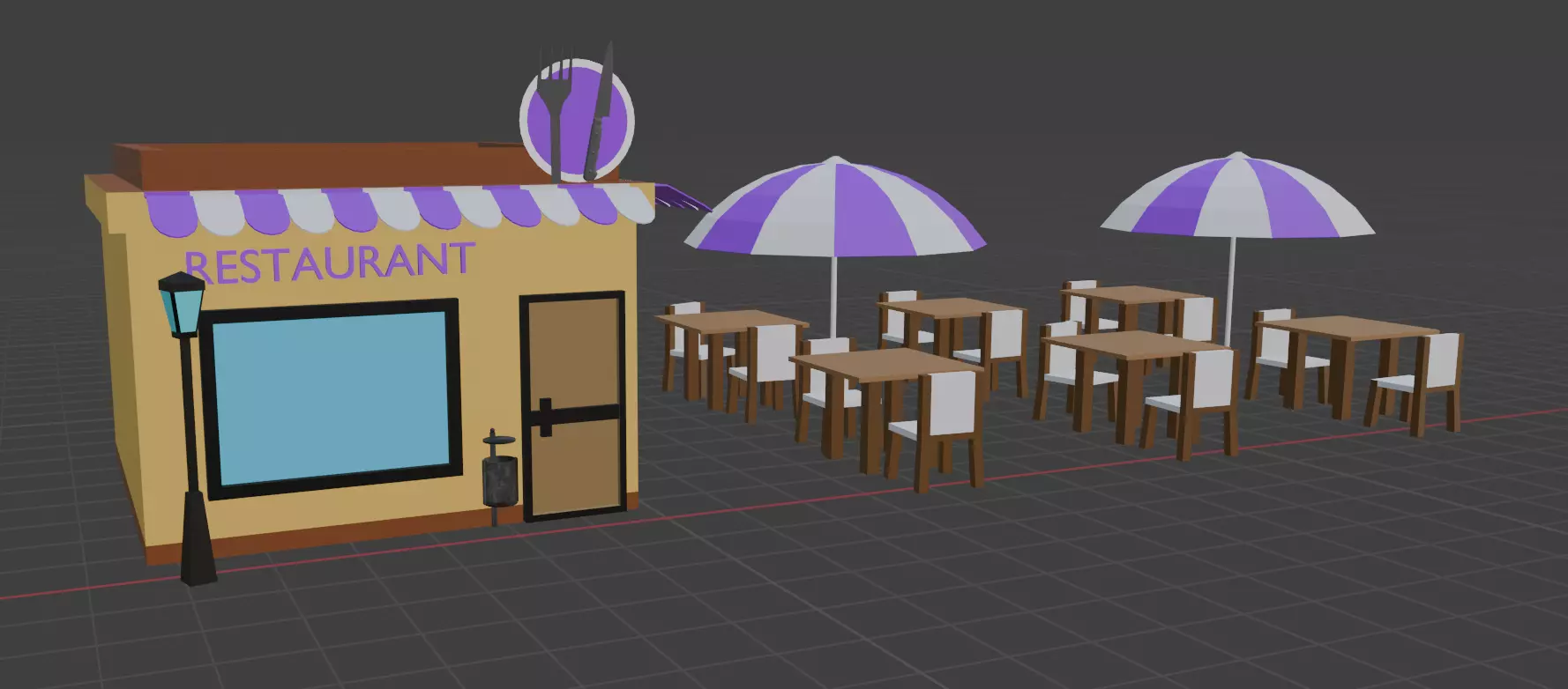 Low Poly 3D Restaurant Low-poly 3D model_0