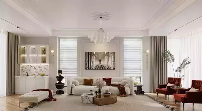 Eclectic living and dining room interior